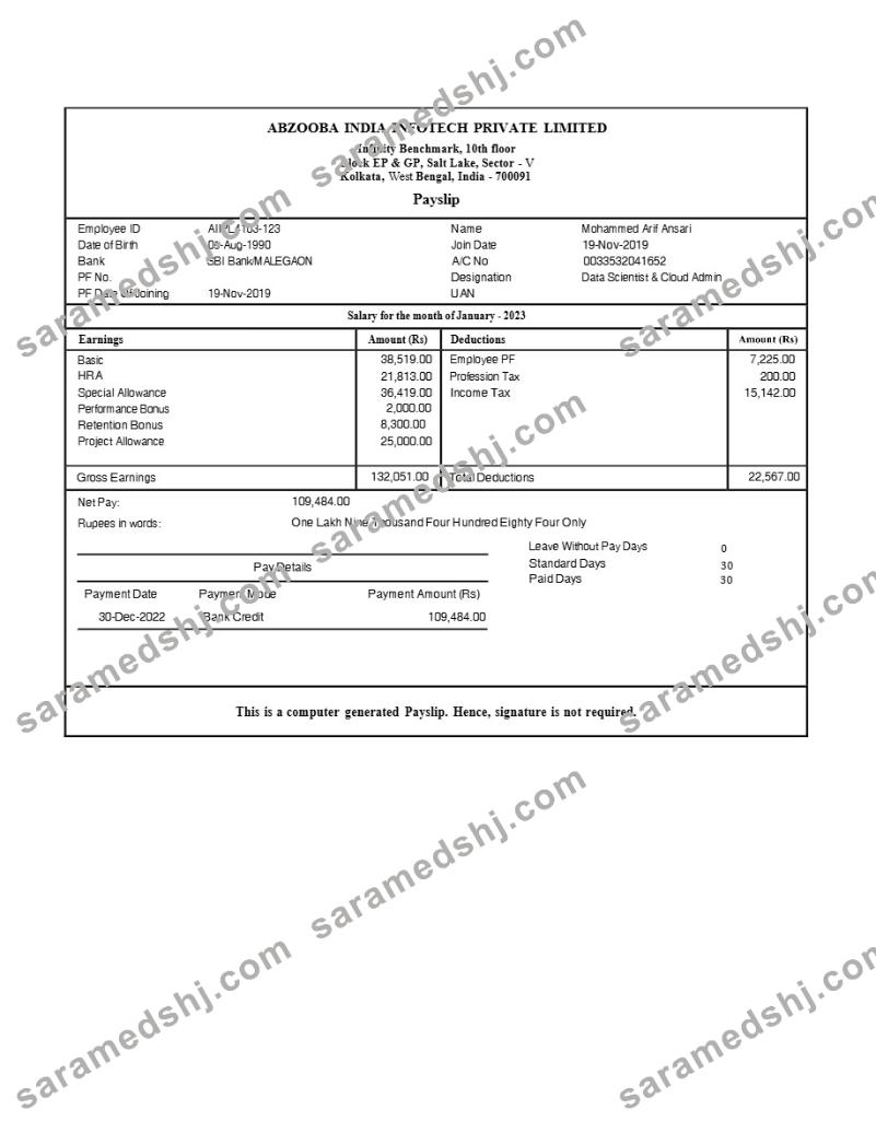 Abzooba India Infotech payslip template in Word and PDF formats.pdf, 1